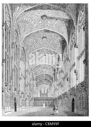 Kings College Chapel University Cambridge gotischen Kirchenschiff Altarraum Kirche Gewölbedecke feine mittelalterlichen Hall-Interieur Stockfoto