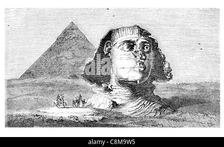 Große Sphinx von Gizeh-Plateau Kalkstein Statue liegender hockende Fabelwesen Löwe Lion es Körper Menschenkopf Nil Gizeh-Ägypten Stockfoto