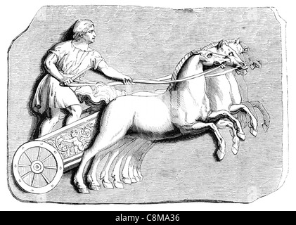 Römischen Flachrelief einer Wagenlenker Chariot Krieger Krieg Pferd Wagen alte Soldat Armee Peitsche Fahrer Fahrt Stockfoto