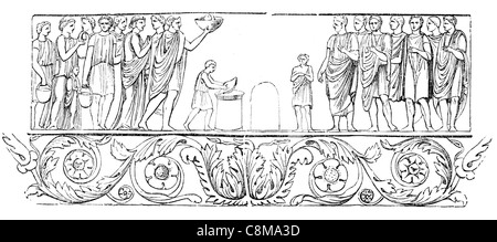 Denkmal-Pompeji-Bas niedrige versenkt Hochrelief Modellierung Skulptur Statue Kunst Dekorative Putz klassische Antike Zier Stockfoto