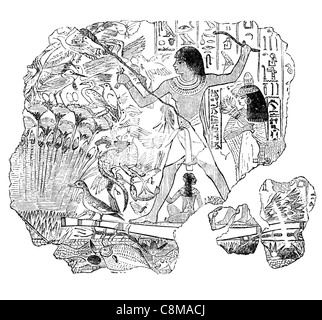 Vogel in ein Kanu ägyptisch Ägypten British Museum Sammlung Sir Hans Sloane Archäologie Archäologin alte steinerne Jagd fangen Stockfoto