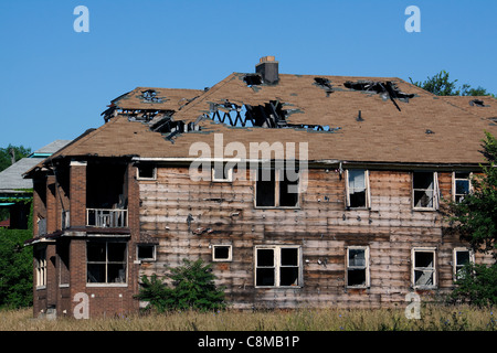 Verbrannte vakanten zwei Wohnung Mehrfamilienhaus Detroit Michigan USA Stockfoto