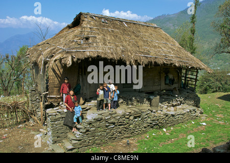 Letcha Haus und Familie Südindien von Sikkim Stockfoto