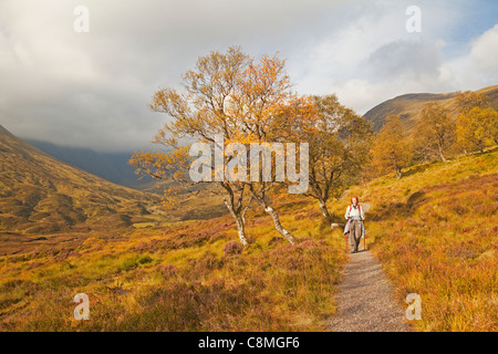 Walker im Aberarder Wald, auf dem Weg zur Creag Meagaidh Stockfoto