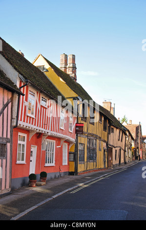 Fachwerk mittelalterliche Häuser, Water Street, Lavenham, Suffolk, England, Vereinigtes Königreich Stockfoto