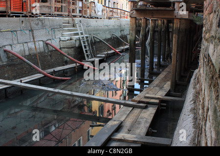Trockenrinnenbaggern Wartung der Kanäle von Venedig Stockfoto