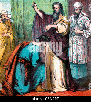 Bibelgeschichten- Illustration von Moses, der Josua zu seinem Nachfolger ernannte Deut xxxi 7-21 Altes Testament Stockfoto