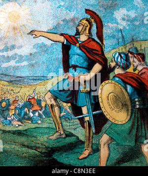Bibel Geschichten-Illustration von Joshua bittet Gott um die Sonne und der Mond stehen Still Stockfoto