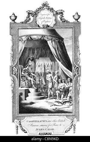 Cassivellaunus und anderen britischen Prinzen verklagt für Frieden zu Julius Caesar Thron Royal court Zelt marquis Stockfoto