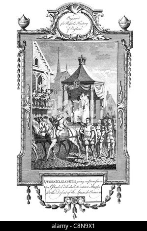 Königin Elizabeth ich werde in einer Prozession zur St. Pauls cathedral Stockfoto