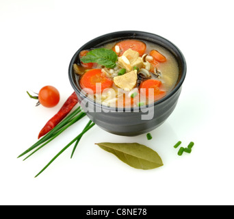 Huhn und Wildreis-Suppe mit Gemüse Stockfoto