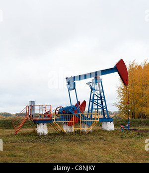 Eine Pumpe Buchsen auf einem Ölfeld. Herbst in Russland Stockfoto