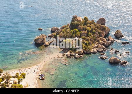 Blick auf die Insel Isola Bella, Baia Dell' Isola Bella Taormina, Sizilien, Italien Stockfoto