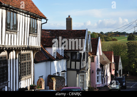 Fachwerk mittelalterliche Häuser, Prentice Street, Lavenham, Suffolk, England, Vereinigtes Königreich Stockfoto