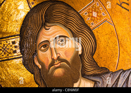 Jesus Christus Mosaik in der Apsis der Kathedrale von Monreale, Monreale, in der Nähe von Palermo, Sizilien, Italien Stockfoto