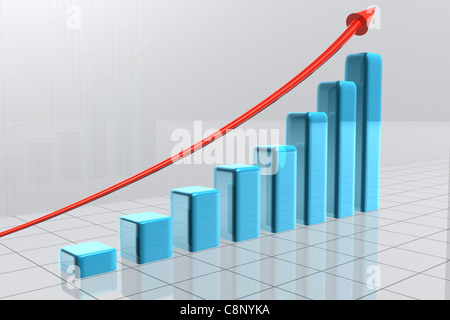 Pfeil über Bars bilden eine Statistik Stockfoto