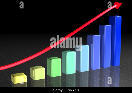Pfeil über bunte steigende bars Stockfoto