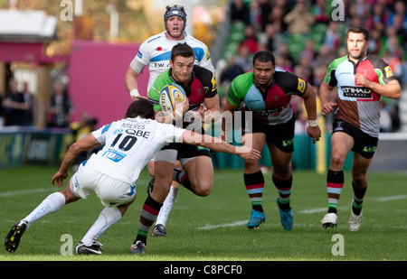 SEB Stegmann läuft den Flügel gegen Exeter Chiefs argentinischen Fly Hälfte Mieres Stockfoto