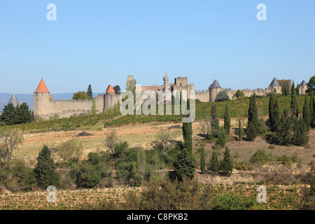 Ansicht der mittelalterlichen Stadt Carcassonne in Südfrankreich Stockfoto