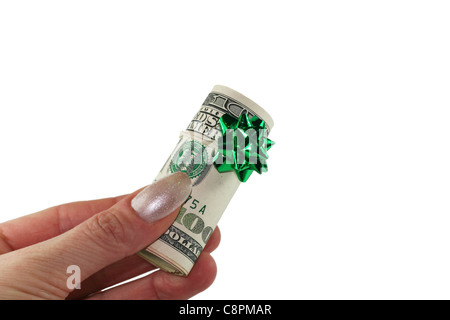 Gerollte Geld isoliert auf weißem Hintergrund Stockfoto