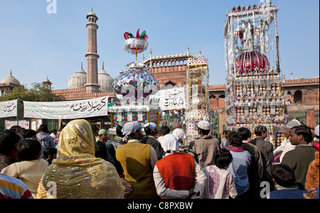 Muslimischen Feier. Jama MAsjid Moschee. Neu-Delhi. Indien Stockfoto
