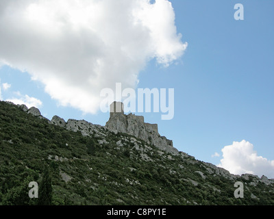 Frankreich, Languedoc-Roussillon, Aude, Cucugnan, Chateau de Queribus, eine der Katharerburgen Stockfoto