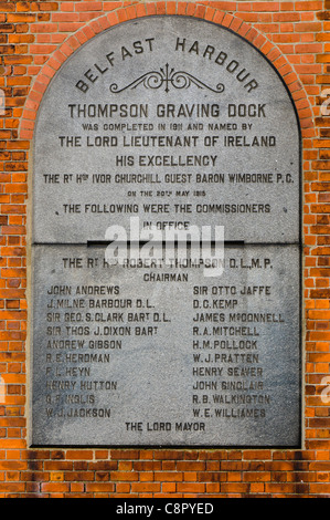 Gedenktafel an der Wand des Thompson Pump House, Belfast Stockfoto