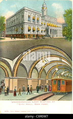 Postkarte der U-Bahn-Station Loop im City Hall, New York.New York Stockfoto