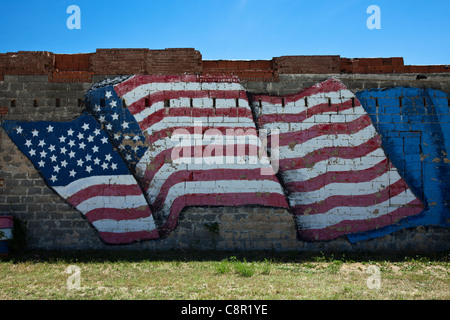 Vereinigte Staaten von Amerika Oklahoma, Route 66, Erick, eine Fahne an der Wand Stockfoto