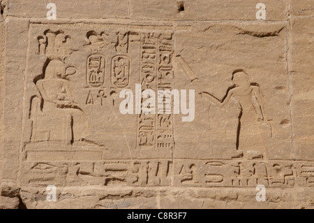 Reliefs von Ramses II. und die königlichen Patronen. Abu Simbel. Ägypten. Stockfoto