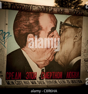 Berliner Mauer Wandbild, East Side Gallery, Berlin, Deutschland Stockfoto