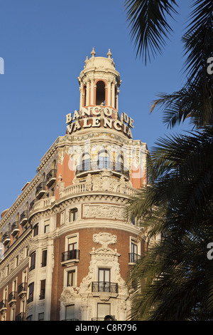Banco de Valencia Gebäude, Art Deco, Valencia, Spanien Stockfoto