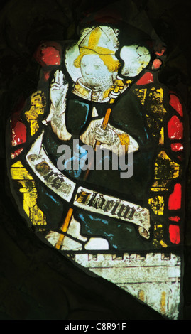 Wiggenhall St. Mary Magdalene, Norfolk, St. Aldhelm, Bischof von Shernbourne, d. 709 AD englischen mittelalterlichen Glasfenster Stockfoto