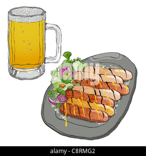 Hot Dog und Bierkrug Stockfoto