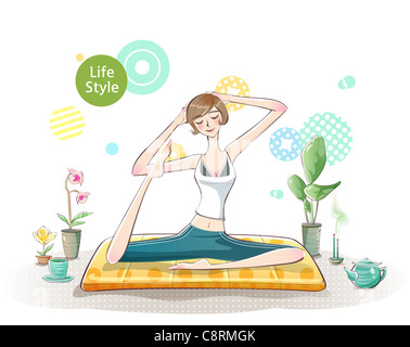 Darstellung der Frau, die Durchführung von yoga Stockfoto