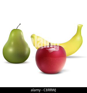 Birne, Banane und Apfel Stockfoto