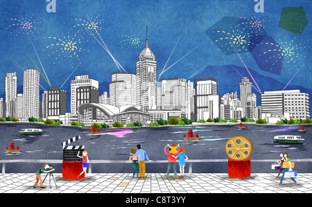 Australien, New South Wales, Sydney Harbour Bridge, Silvester Feuerwerk Stockfoto