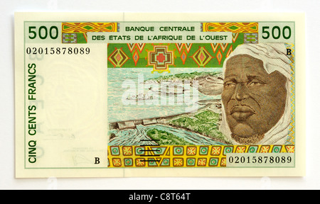 Benin 500 fünf hundert Franken Banknote. Stockfoto
