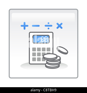 Abbildung des Rechners mit Münze stack Stockfoto