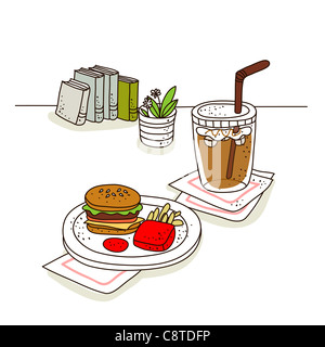 Teller mit Pommes Frites und burger Stockfoto