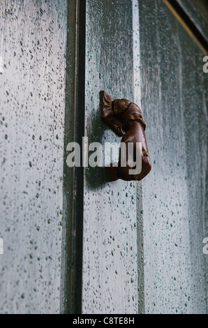 USA, South Carolina, Charleston, Nahaufnahme von Türklopfer an Tür in Regen Stockfoto