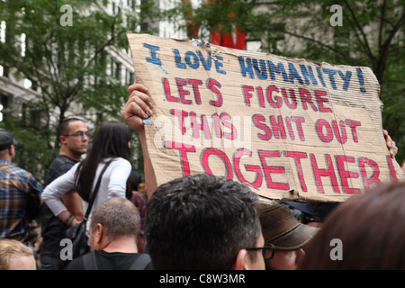 Demonstranten in Anwesenheit für OCCUPY WALL STREET Protest, Liberty Plaza, New York, NY 30. September 2011. Foto von: Andres Stockfoto