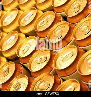 Viel gold Bier Dosen hautnah Stockfoto