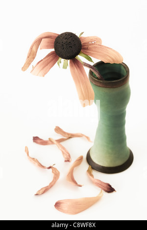 Rosa Blume in grüner Vase
