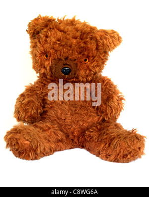 Vintage braun pelzige Teddy Bär sitzend. Stockfoto