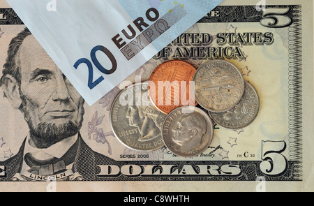 US-Dollar und Euro Stockfoto