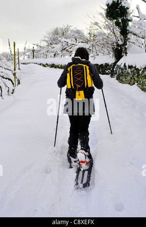 Wanderer, Spaziergänge im Schneewald Stockfoto