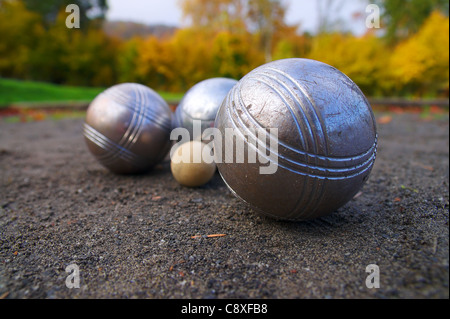 Petanque, Sportspiel in Südfrankreich Stockfoto