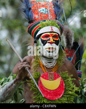 Stammes-Interpreten aus dem Anglimp Distrikt Waghi Provinz Western Highlands-Papua-Neuguinea Stockfoto