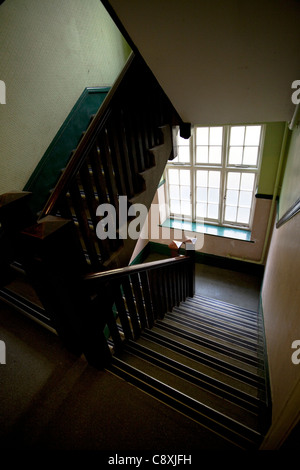 Holztreppe, Holly Lodge Villen, London, N6, England, UK Stockfoto